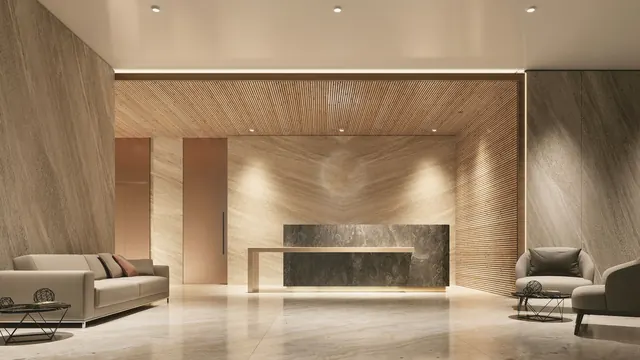 Hall d’hôtel en bois et pierre